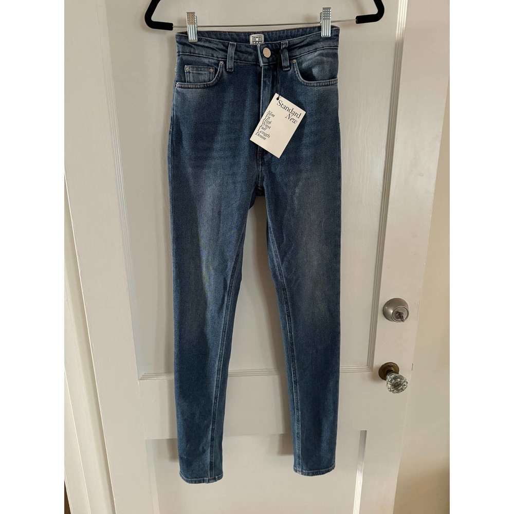 NWT Toteme High Waist Straight Denim Jeans Mid Blue Wash Size 24 x 32